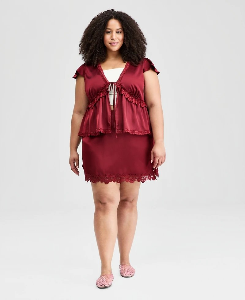 And Now This Plus sizeSatin Lace Peplum-Hem Top, Macy's Exclusive