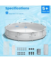 Sugift Round Above Ground Swimming Pool with Cover in Gray