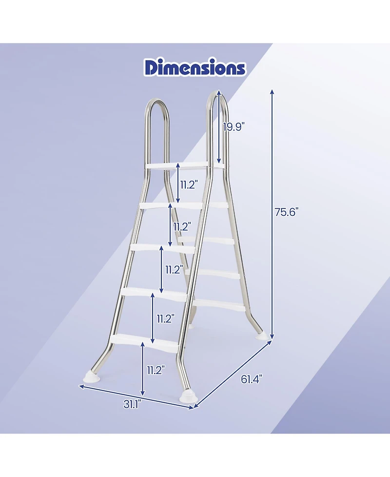 Sugift 75.6" A-Frame Above Ground Pool Ladder for Pools up to 55