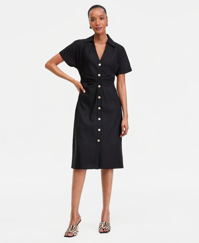 I.n.c. International Concepts Women's Short Sleeve Linen-Blend Shirt Dress, Macy's Exclusive