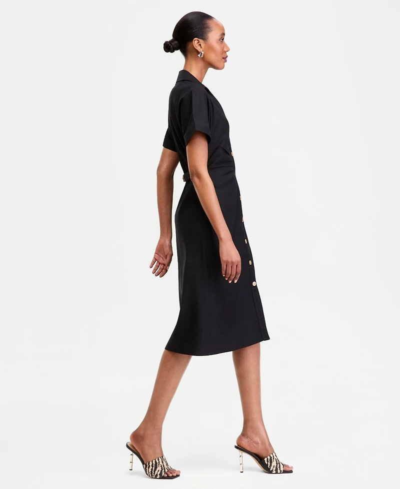 I.n.c. International Concepts Women's Short Sleeve Linen-Blend Shirt Dress, Macy's Exclusive