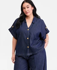 I.n.c. International Concepts Plus Button-Front Denim Shirt, Macy's Exclusive