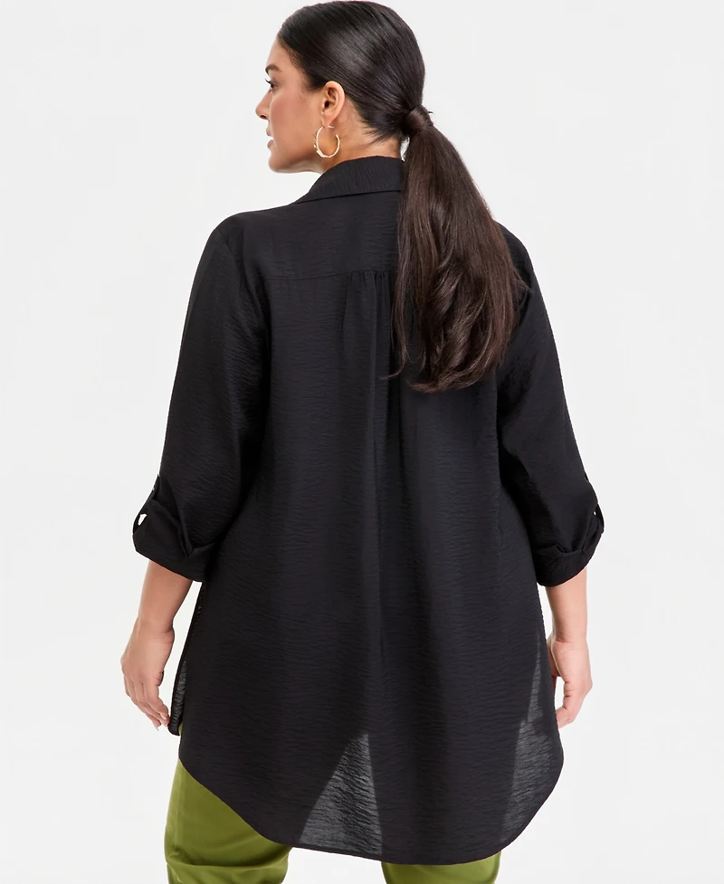 I.n.c. International Concepts Plus Roll-Tab-Sleeve Button-Front Tunic, Macy's Exclusive