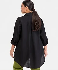 I.n.c. International Concepts Plus Roll-Tab-Sleeve Button-Front Tunic, Macy's Exclusive