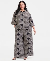 I.n.c. International Concepts Plus Printed 3/4-Sleeve Button-Front Shirt