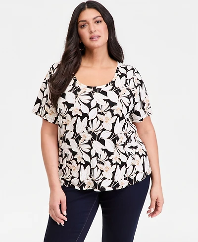 I.n.c. International Concepts Plus Printed Short-Sleeve Top, Macy's Exclusive