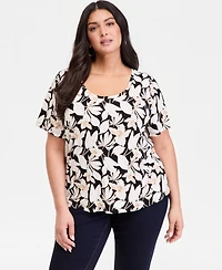 I.n.c. International Concepts Plus Printed Short-Sleeve Top, Macy's Exclusive
