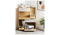 Zeus and Ruta Modern 2 In 1 Cat Furniture With Litter Box Enclosure Side Table and Storage in Natural