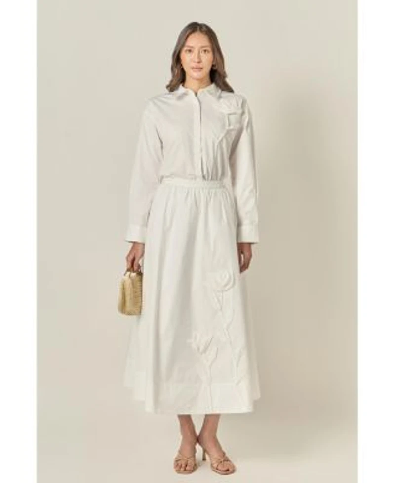 Womens Appliqued Accent Shirt Midi Skirt