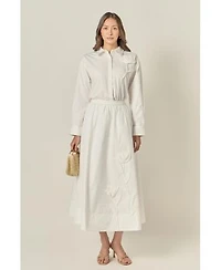 Womens Appliqued Accent Shirt Midi Skirt