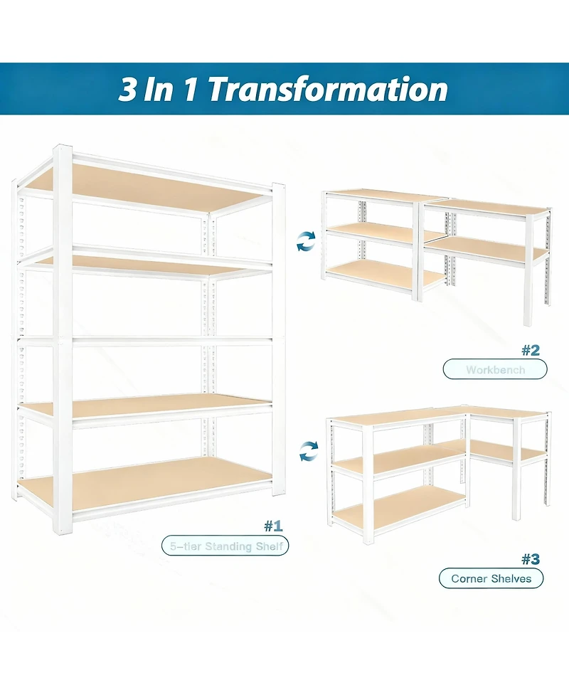 Yigii Adjustable 5-Tier Metal Connector Shelving - Heavy Duty, Boltless, for Kitchen, Pantry, Garage