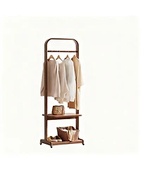 Yigii Portable Wood Clothing Rack with Hooks and Shelves
