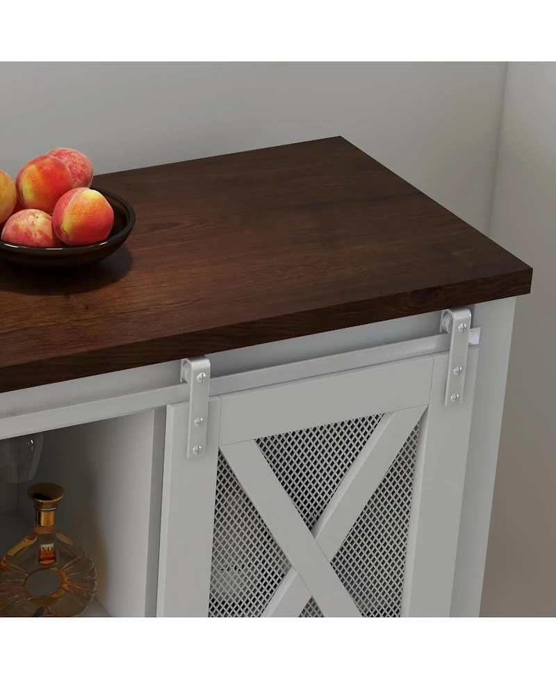 gaomon Farmhouse Coffee Bar Cabinet, Sliding Barn Door, Wine Storage, Stemware Rack, Buffets for Kitchen, Dining, Living Room