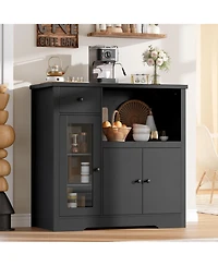 gaomon Kitchen Microwave Buffet Cabinet with 3 Doors, 1 Drawer, Adjustable Shelves, Pantry Storage Unit for Kitchen or Hallway