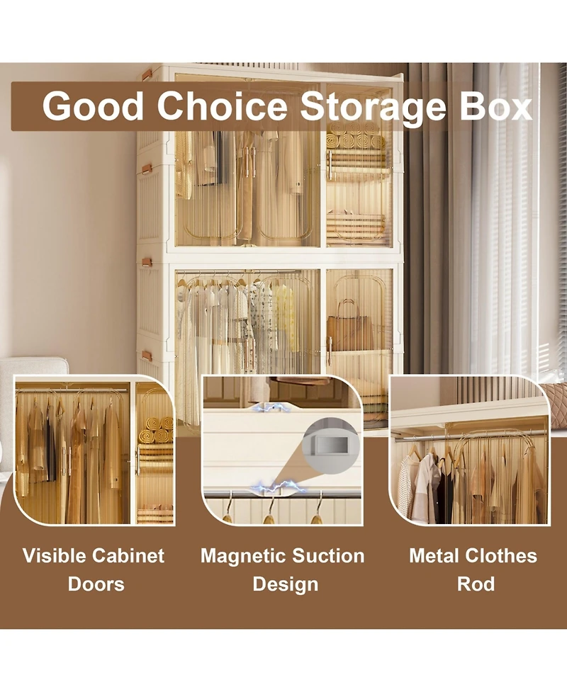 Boyel Living Portable Wardrobe Closet with 9 Magnetic Doors, 2 Hanging Rods & 6 Hangers