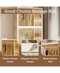 Boyel Living Portable Wardrobe Closet with 9 Magnetic Doors, 2 Hanging Rods & 6 Hangers