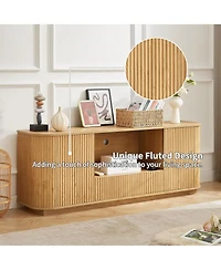 Rainsken 64" Mid Century Modern Fluted Tv Stand, Entertainment Center with 2 Doors, 1 Drawer and Open Shelf for Living Room