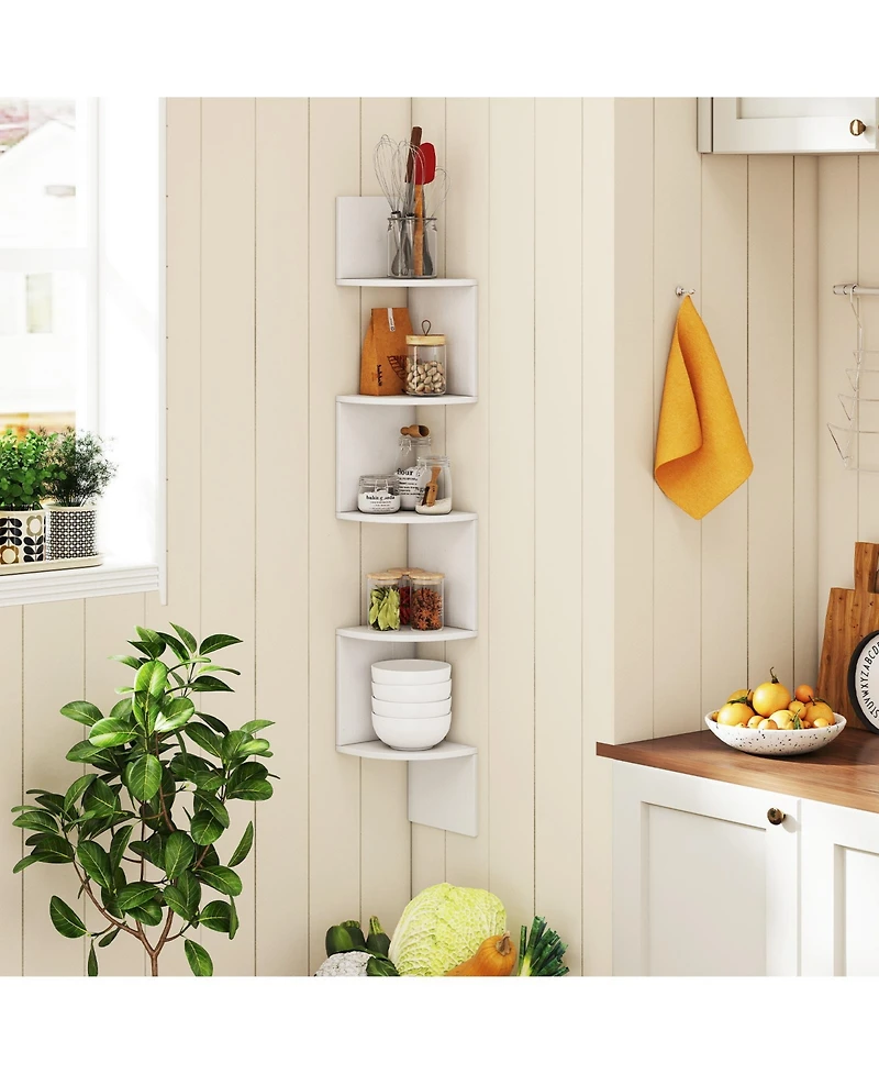 Sugift 5-Tier Corner Shelf Floating Bookshelf Wall Mounted Storage Organizer