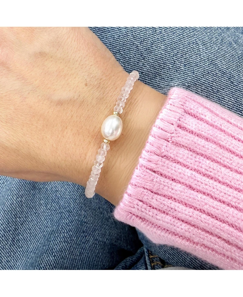 The Lovery Rose Quartz Bead Pearl Bracelet 14K Gold