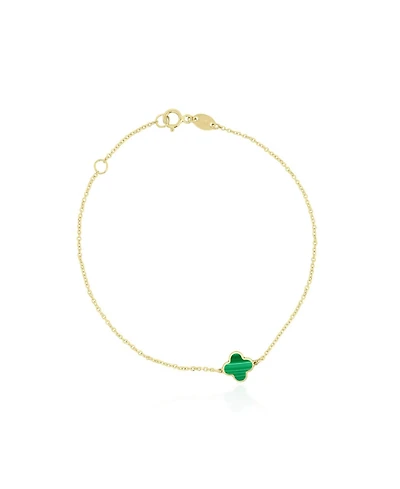 The Lovery Mini Malachite Single Clover Bracelet 14K Gold