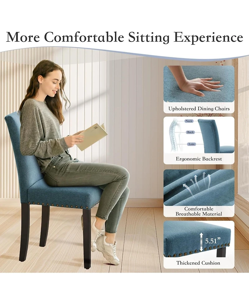 gaomon Dining Chairs Set of Upholstered Parsons Diner Room Chair Sets Fabric Kitchen with Nailhead Trim/Sturdy Wood Legs and Padded Cushion