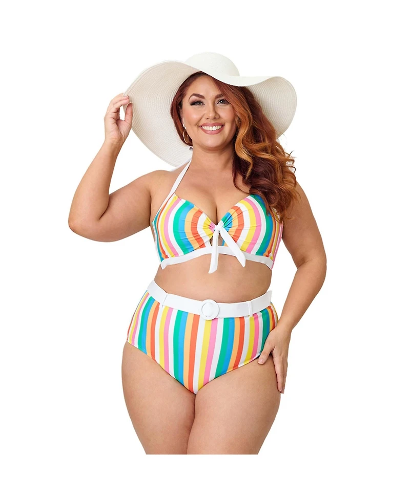 Unique Vintage Plus Bow Halter Swim Top