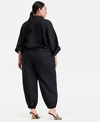 I.N.C. International Concepts Plus Size Roll Tab Sleeve Snap Front Shirt Jacket High Rise Balloon Leg Pants Macys Exclusive