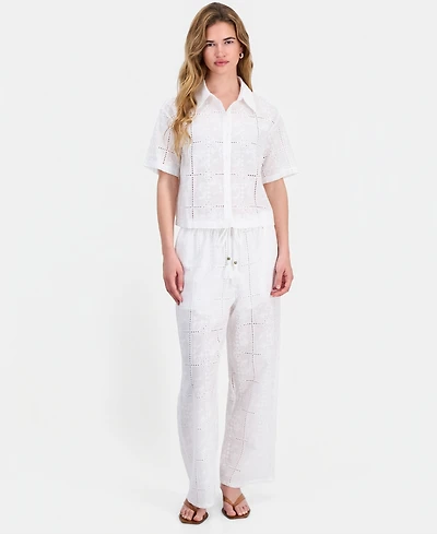 And Now This Petite Cotton Embroidered Eyelet Wide-Leg Pants, Macy's Exclusive