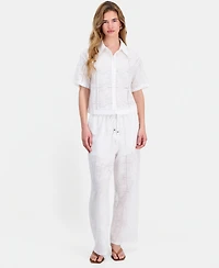 And Now This Petite Cotton Embroidered Eyelet Wide-Leg Pants, Macy's Exclusive