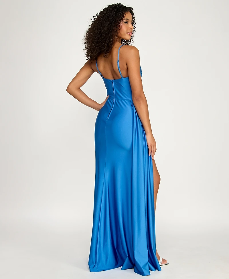 B Darlin Juniors' Sleeveless Cowl Neck Shiny Knit Gown