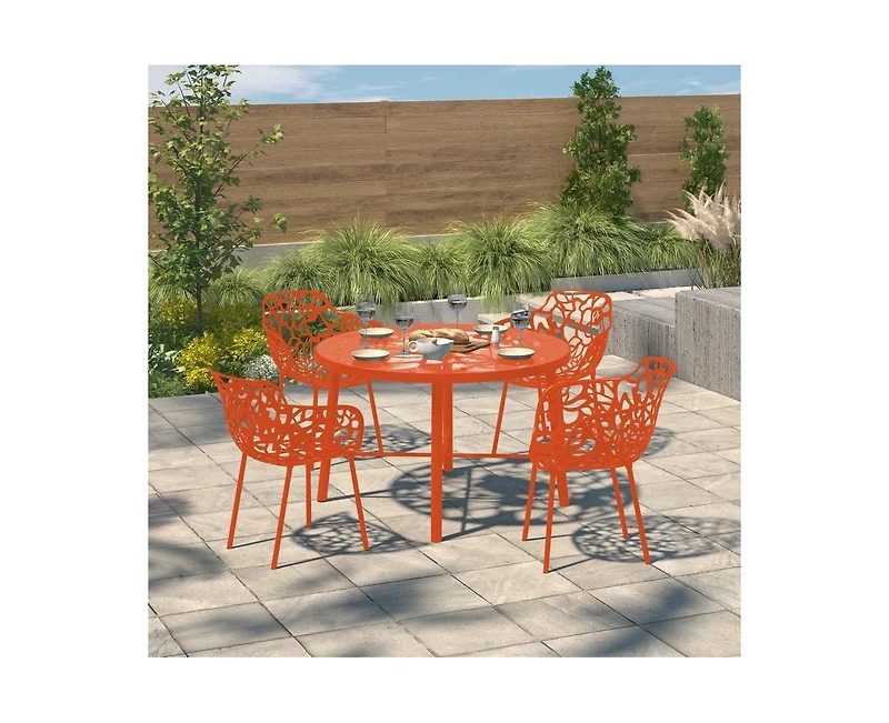 LeisureMod Devon Patio Dining Arm-Chair Set of Aluminum Stackable Design Side Chair