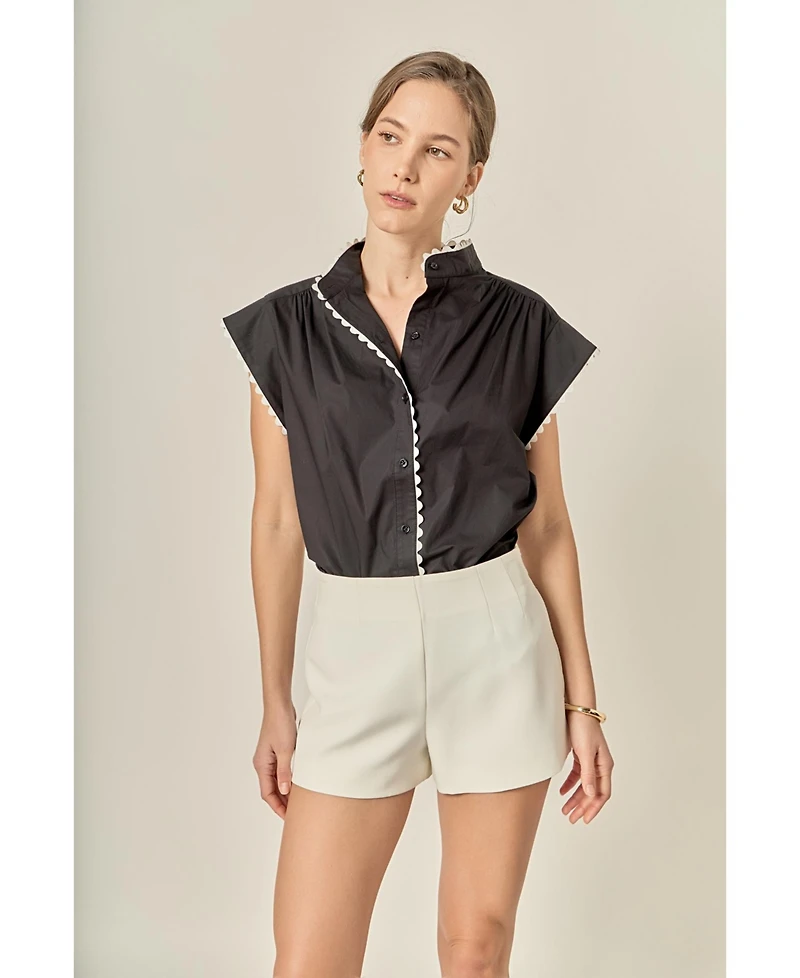 English Factory Women's Contrast Scallop Trim Ric Rac Short Sleeve