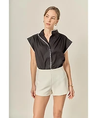 English Factory Women's Contrast Scallop Trim Ric Rac Short Sleeve