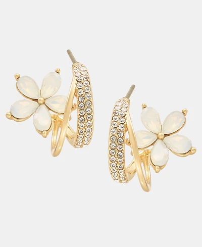 lonna & lilly Pave & Stone Flower Split Hoop Earrings