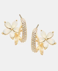 lonna & lilly Pave & Stone Flower Split Hoop Earrings