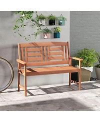 Costway Outdoor Solid Wood Loveseat with Inclined Backrest & Slatted Seat Teak Painting