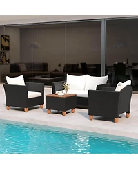 4 Pcs Wicker Patio Furniture Set with Removable Cushions Storage Coffee Table