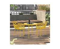 LeisureMod Devon Patio Dining Arm-Chair Set of 2 Aluminum Stackable Design Side Chair, Weather Resistant Metal Chair, Uv Protected