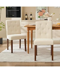 gaomon Parsons Button Tufted Dining Chairs Set of 2, Upholstered Fabric Kitchen with Wood Legs and Padded Seats, Living Room Furniture