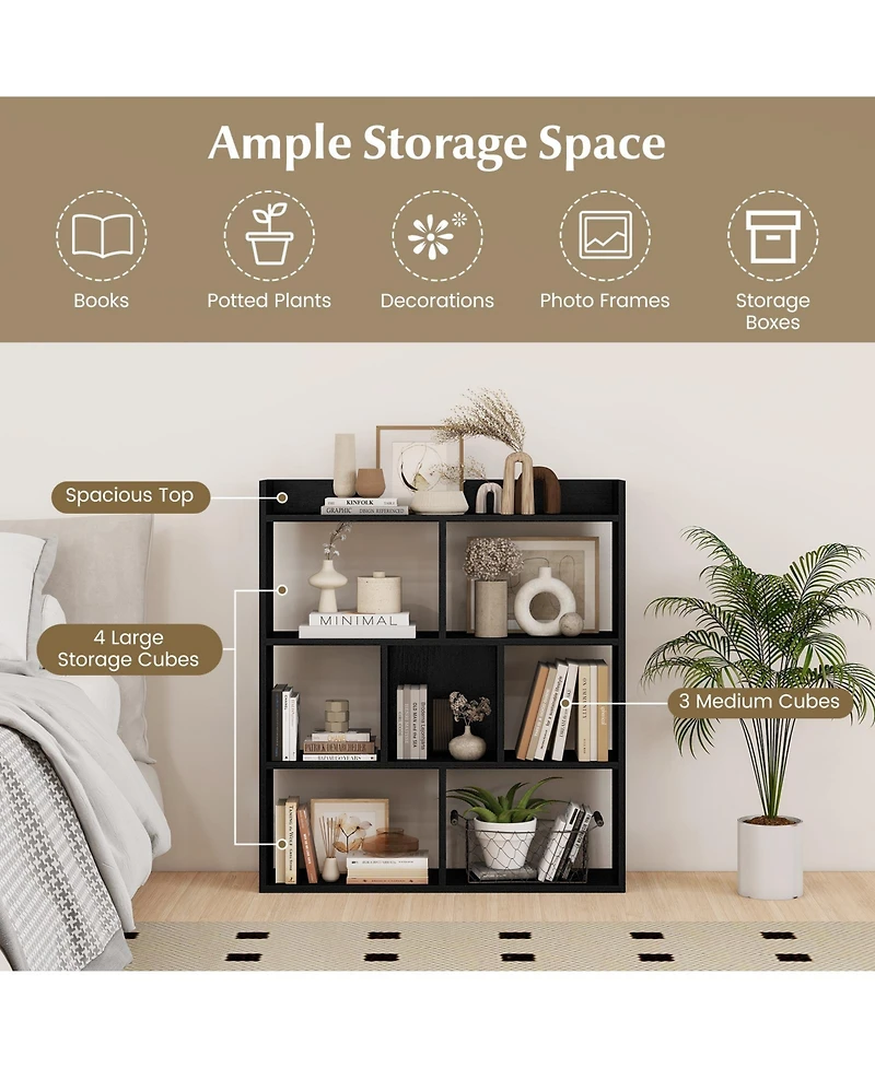 Slickblue 7 Cube Open Back Bookshelf with Anti Tip Safety Wall Anchor