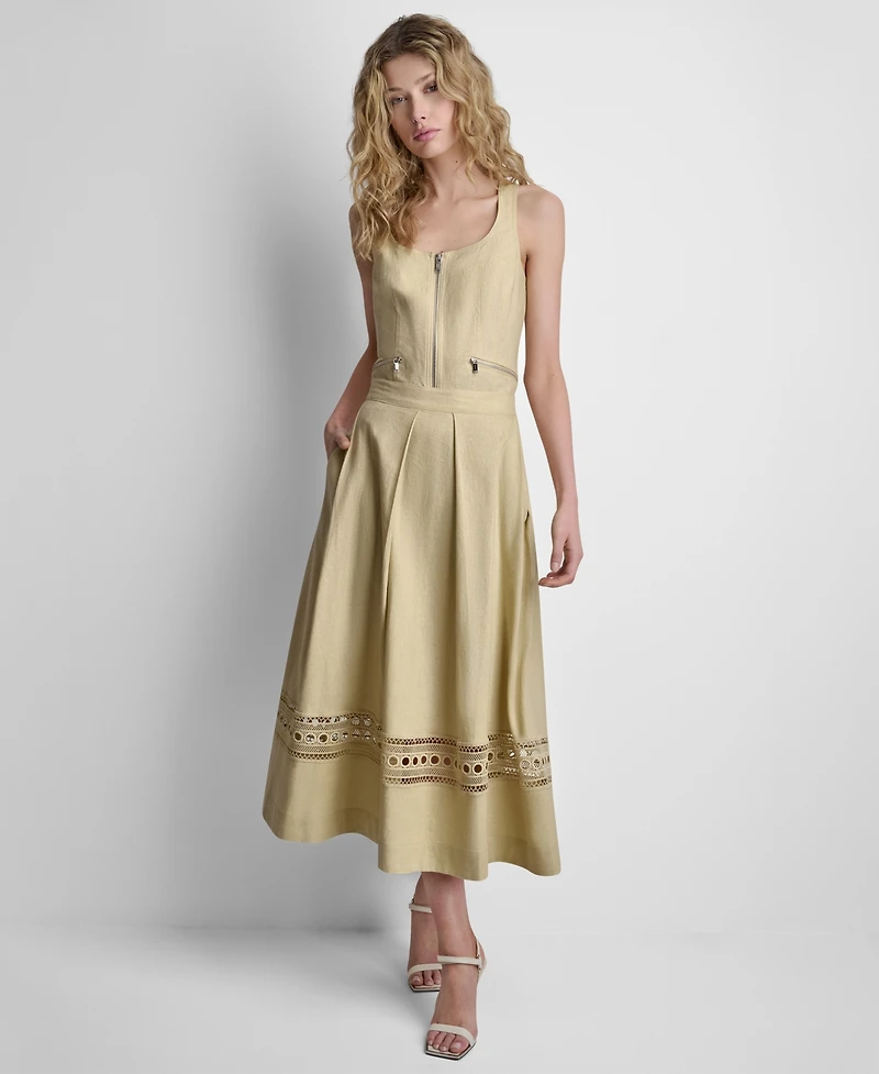 Dkny Women's Loop Embroidered Pleated Midi Skirt