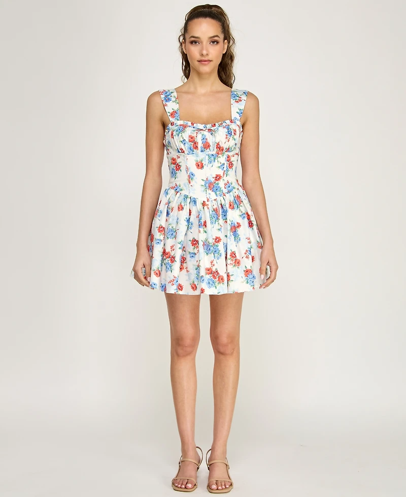 Alex & Sophia Juniors' Sweetheart Neck Floral Dress