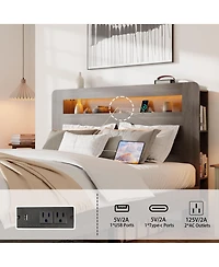 Rainsken Queen Size Platform Bed Frame, Wooden Bed with Led Light Headboard, Usb Ports and Spacious Under-Bed Storage for Bedroom