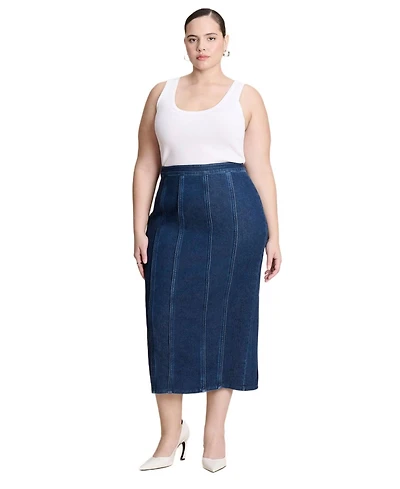 Eloquii Women's Seamed Denim Column Skirt