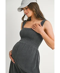 Hello Miz Maternity Ribbed Knit Square Neck Smocked Sleeveless Romper