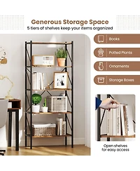 Sugift Five Tier Bookshelf with Open Shelves and Metal Frame
