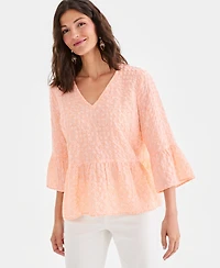 Style & Co Women's Printed V-Neck Seersucker Peplum Top, Macy's Exclusive
