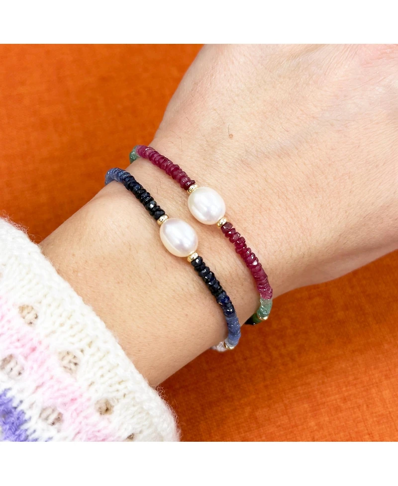 The Lovery Blue Sapphire Ombre Bead Pearl Bracelet 14K Gold