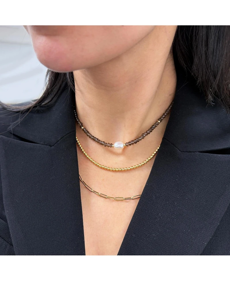 The Lovery Smoky Quartz Bead Pearl Necklace 14K Gold