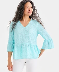 Style & Co Women's Printed V-Neck Seersucker Peplum Top, Macy's Exclusive
